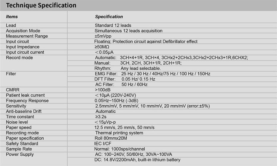 7" Touch Screen 12-Lead 3-Channel ECG Machine-Portable Electrocardiograph Device