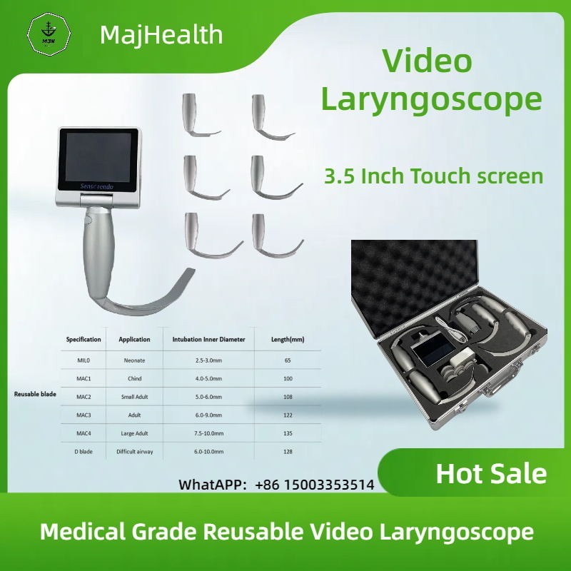 Video Laryngoscope 3.5" Touch Screen with 6 Reusable Blades - Choose Your Size