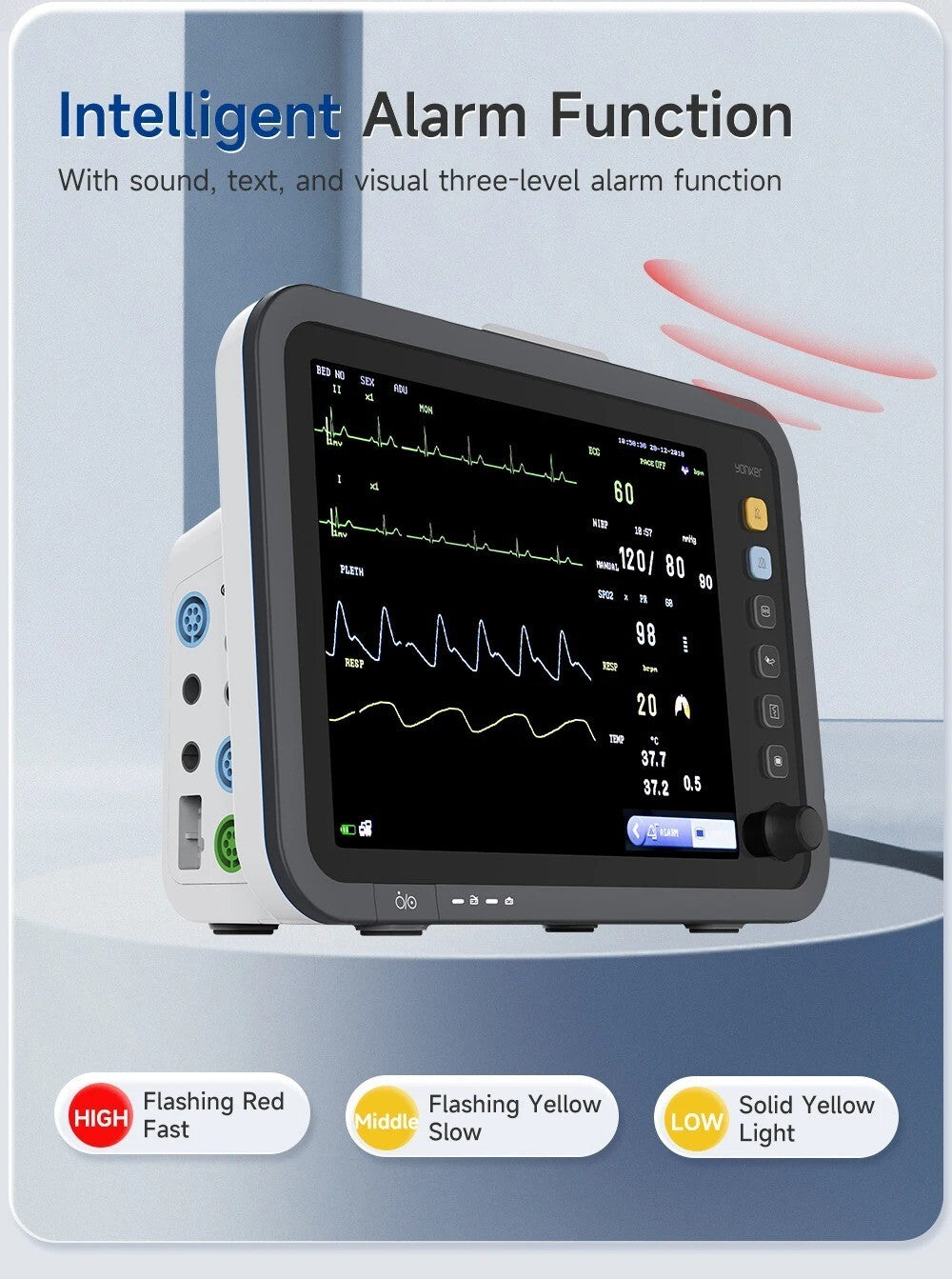 12 Inch Human VET Multiparameters ECG/NIBP/PR/SPO2/RESP/TEMP ICU Patient Monitor