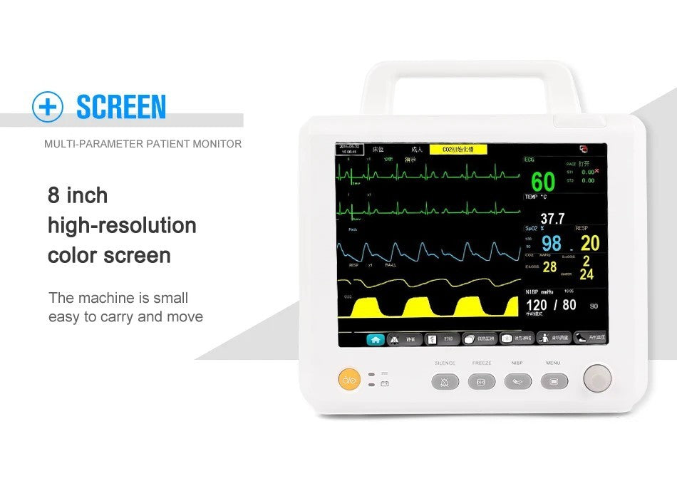 Portable 8" Patient Monitor -Multiparameter Vital Signs Monitor for Clinical Use