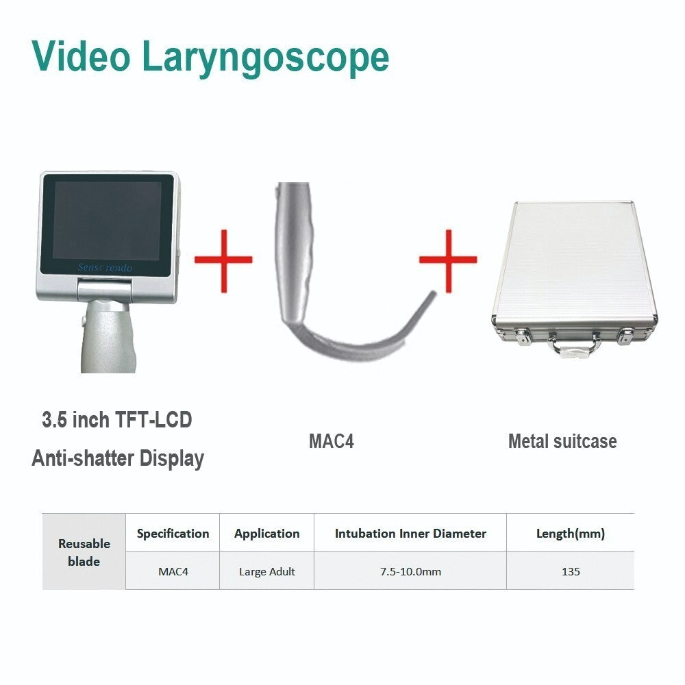 Video Laryngoscope 3.5" Touch Screen with 6 Reusable Blades - Choose Your Size