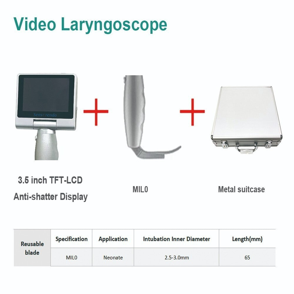 Video Laryngoscope 3.5" Touch Screen with 6 Reusable Blades - Choose Your Size