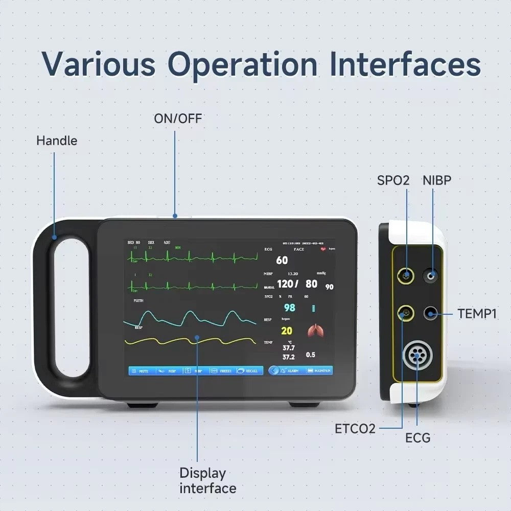 7in Touch Screen Patient Monitor - Portable Multi-Parameter Vital Signs