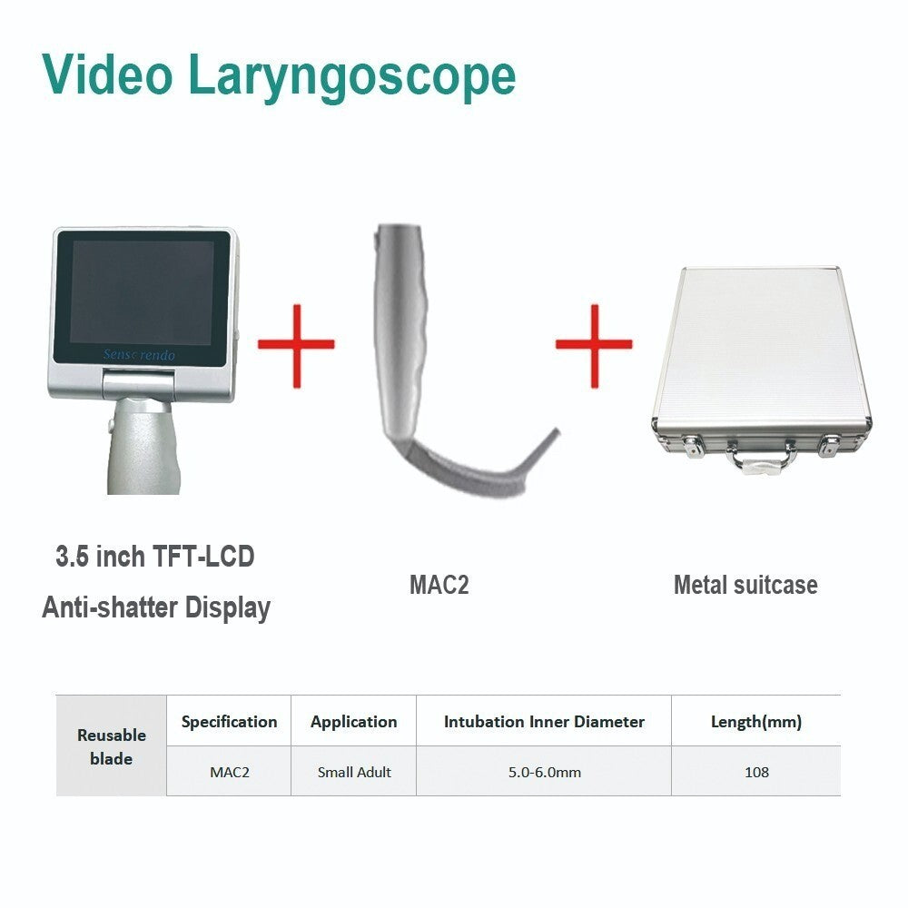 Video Laryngoscope 3.5" Touch Screen with 6 Reusable Blades - Choose Your Size