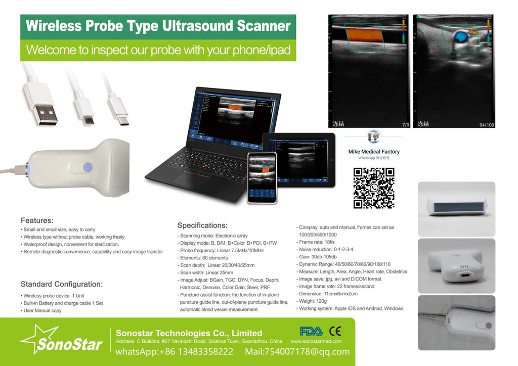 128 Elements Linear Ultrasound Probe with wifi Wireless & USB IOS Adroid Windows