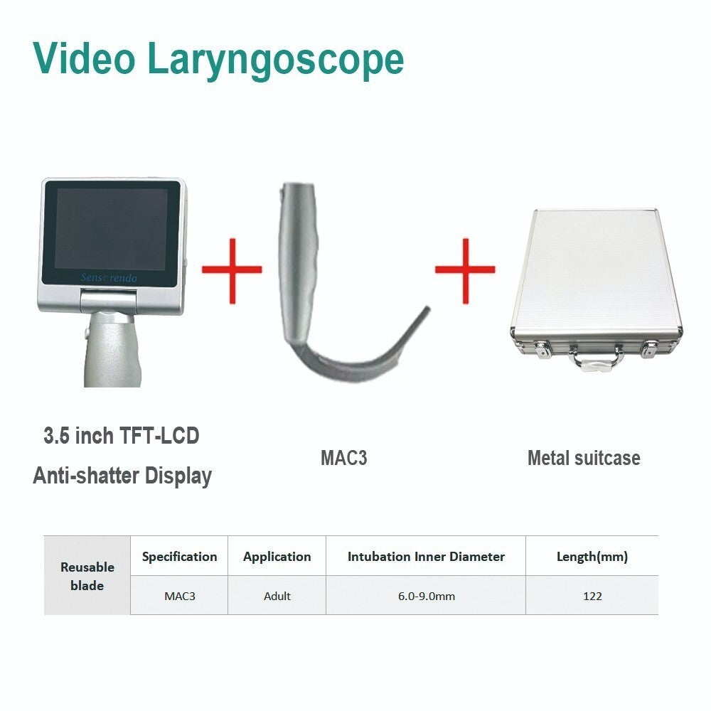 Video Laryngoscope 3.5" Touch Screen with 6 Reusable Blades - Choose Your Size