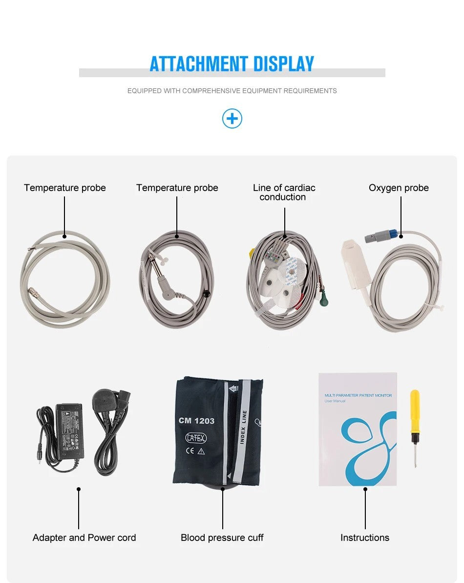 Portable 8" Patient Monitor -Multiparameter Vital Signs Monitor for Clinical Use