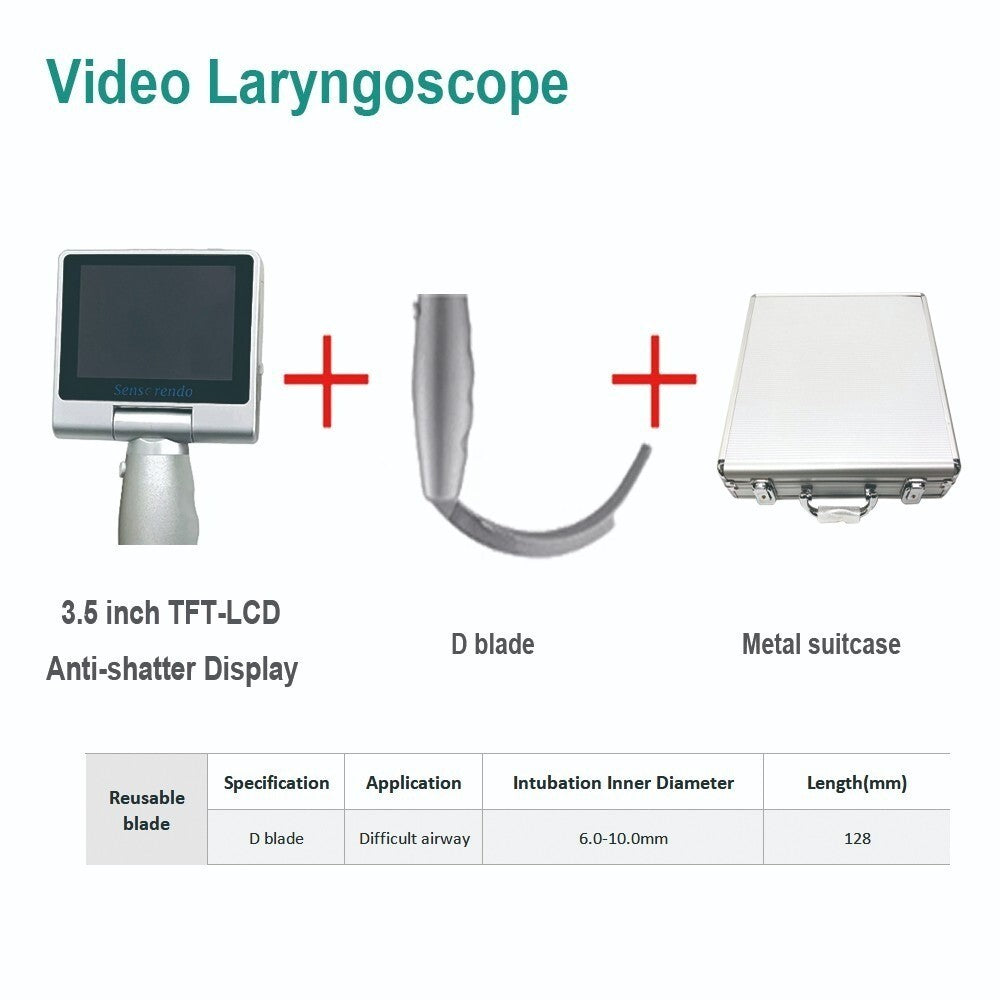 Video Laryngoscope 3.5" Touch Screen with 6 Reusable Blades - Choose Your Size
