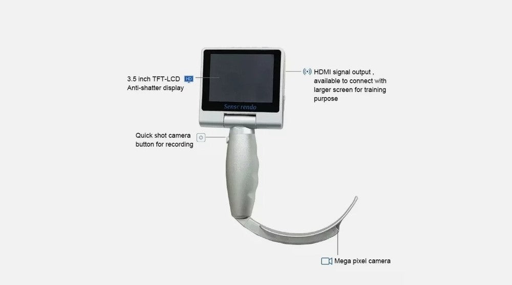 Video Laryngoscope 3.5" Touch Screen with 6 Reusable Blades - Choose Your Size